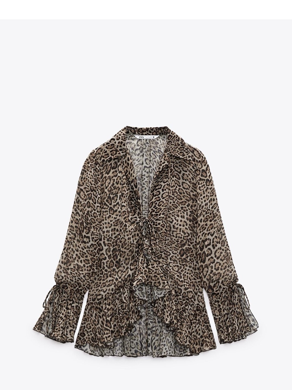 Zara Leopard Print Ruffle Blouse in Brown and Black NWT Size S